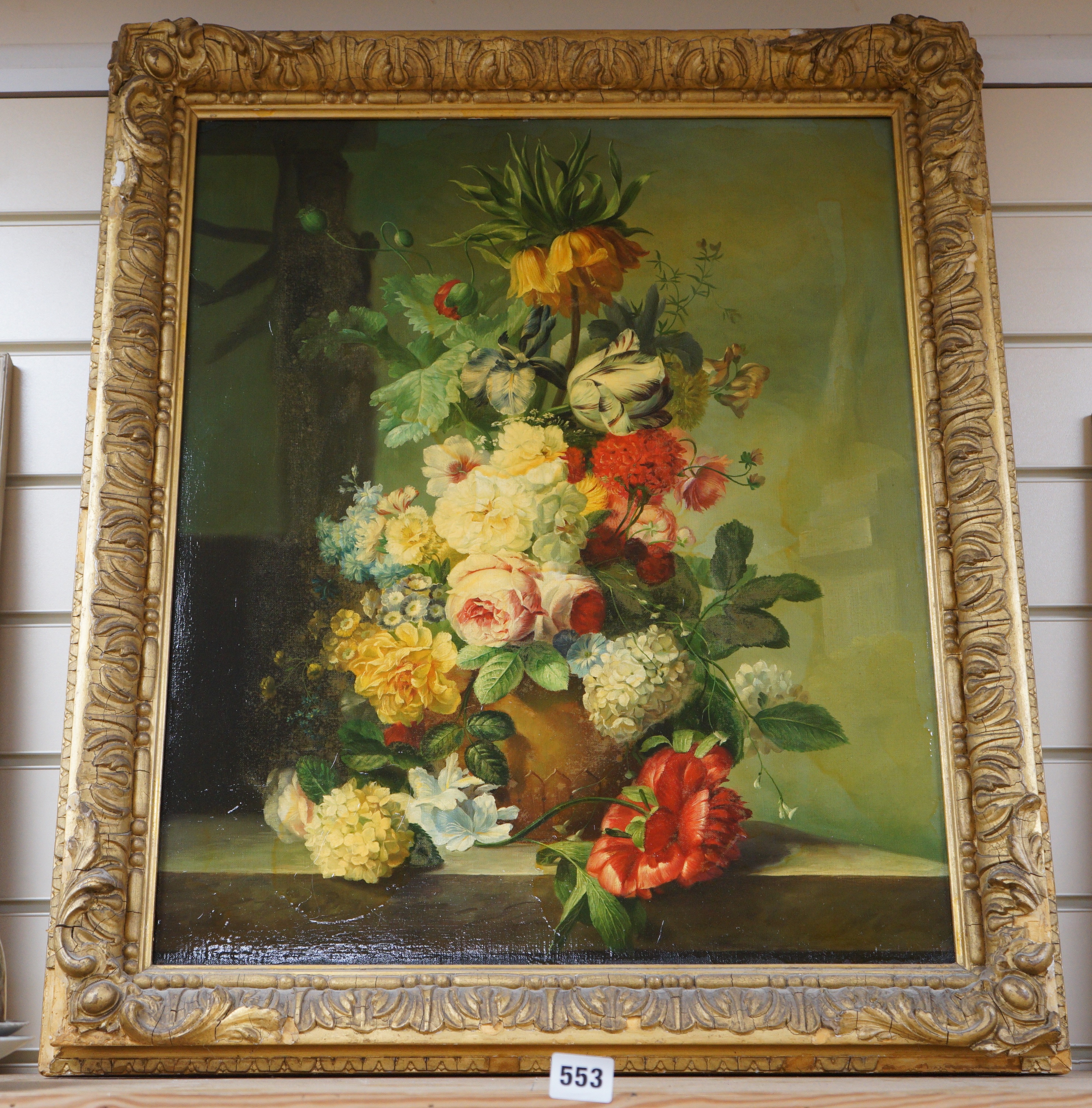 Continental School, oleograph, Still life of flowers in a vase, 61 x 50cm